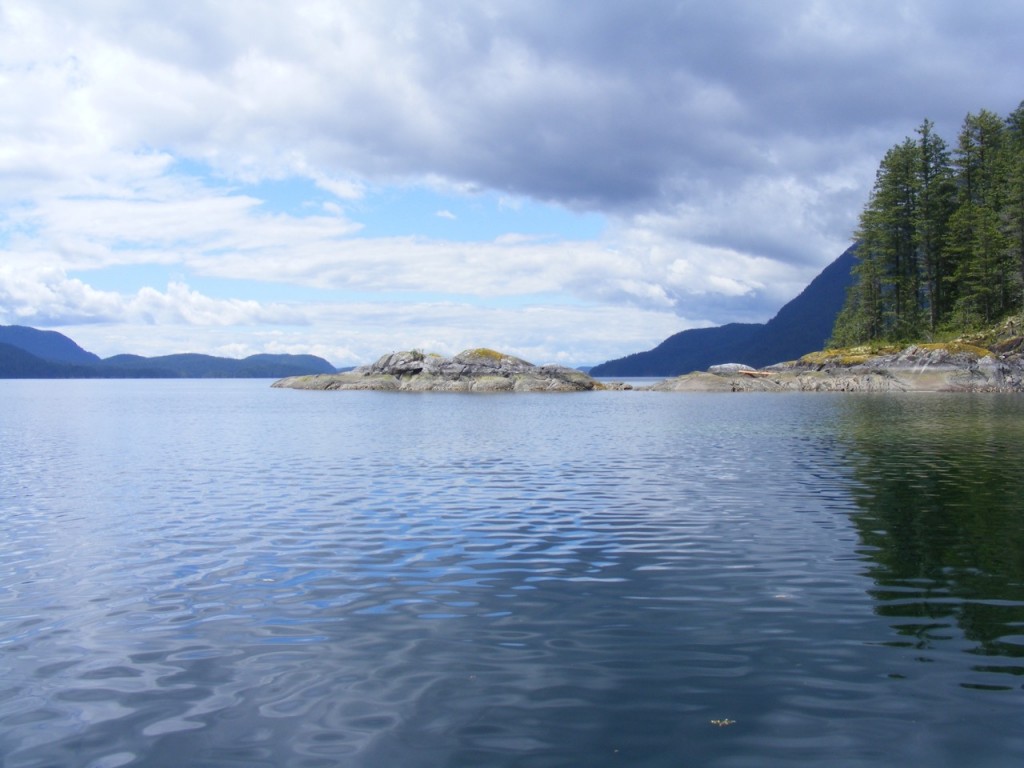 Clam Garden area from mainland Lloyd Creek Bay looking south across Desolation Sound